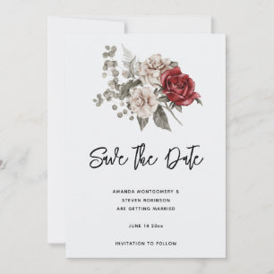 Red Gray & Cream Boho Blume Bouquet Save The Date