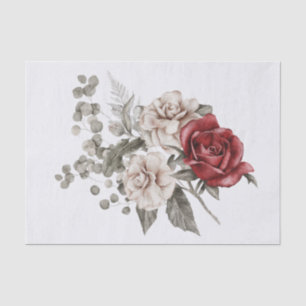 Red Gray & Cream Boho Blume Bouquet Seidenpapier