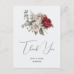 Red Gray & Cream Boho Blume Bouquet Vielen Dank Postkarte