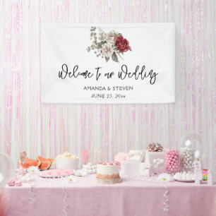 Red Gray & Cream Boho Blume Bouquet Wedding Banner