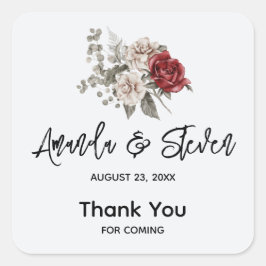 Red Gray & Cream Boho Blume Bouquet Wedding Quadratischer Aufkleber
