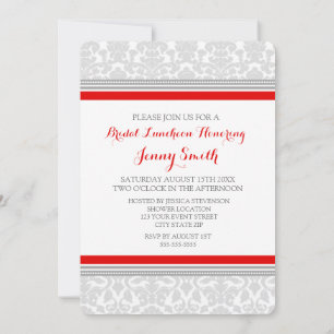 Red Gray Damask Bridal Lunch Einladungskarten