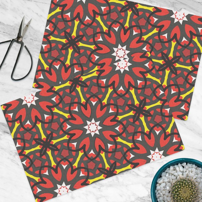 Red Gray floral Folk Art Ethnic Geometric Muster Seidenpapier (Von Creator hochgeladen)