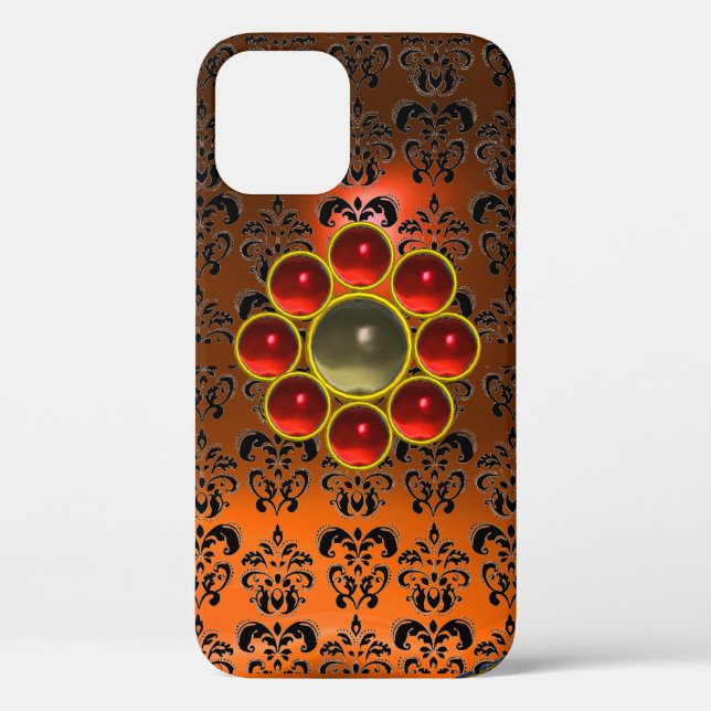 RED GRAY GEMSTONE MON Orange Black Damask Case-Mate iPhone Hülle (Rückseite)