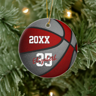 red gray girls boys team colors basketball keramik ornament