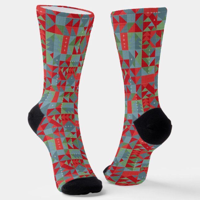 Red, gray, green geometric pattern. socken (Gewinkelt)