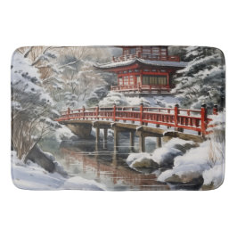 Red Gray Japanisch Pagoda Soribashi Winter Badematte