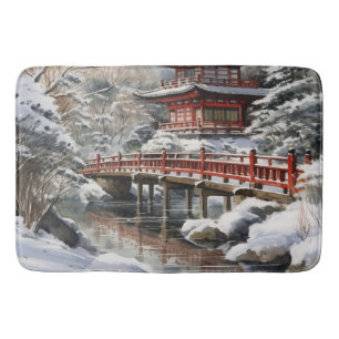 Red Gray Japanisch Pagoda Soribashi Winter Badematte