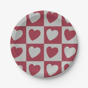 Red Gray Liebe Hearts Party Pappteller