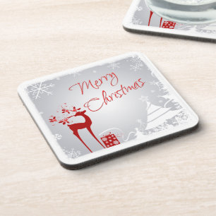 Red, Gray Merry Christmas Untersetzer Set (6)