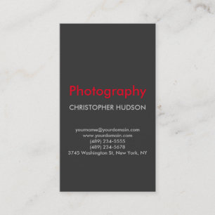 Red Gray Schlicht Fotografy Business Card Visitenkarte