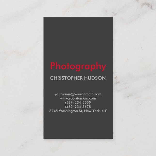 Red Gray Schlicht Fotografy Business Card Visitenkarte (Vorderseite)