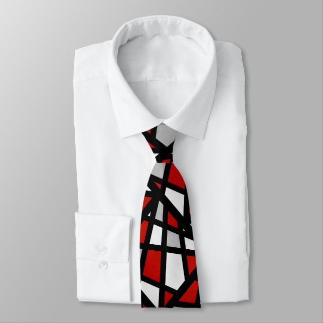 Red Gray Schwarz-weiß Abstrakt Geometric Krawatte (Gebunden)