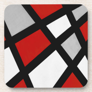 Red Gray Schwarz-weiß Geometric Getränkeuntersetzer