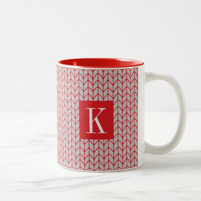 RED GRAY STRICK Red Two Tone Tasse + Initial II (Rechts)