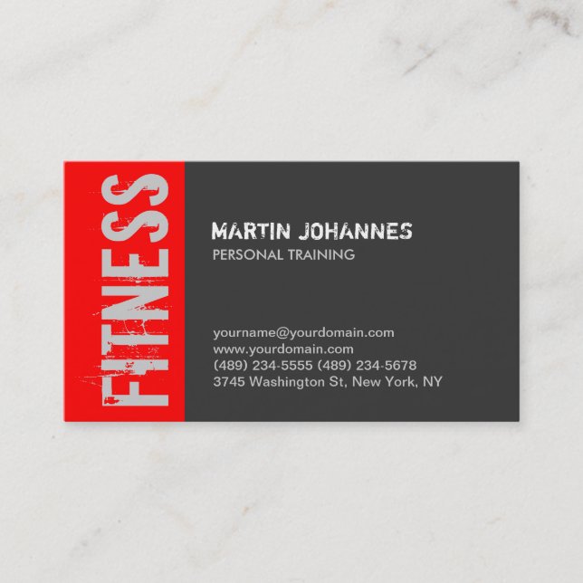 Red Gray Trainer Fitness Moderne Business Card Visitenkarte (Vorderseite)