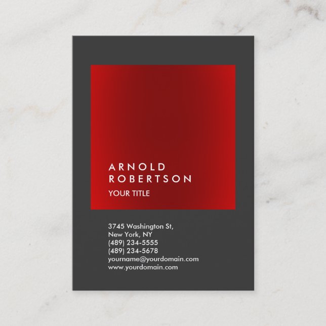 Red Gray Trendy Large Beruflich Business Card Visitenkarte (Vorderseite)