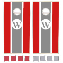 Red & Gray Uni Initial Cornhole Set