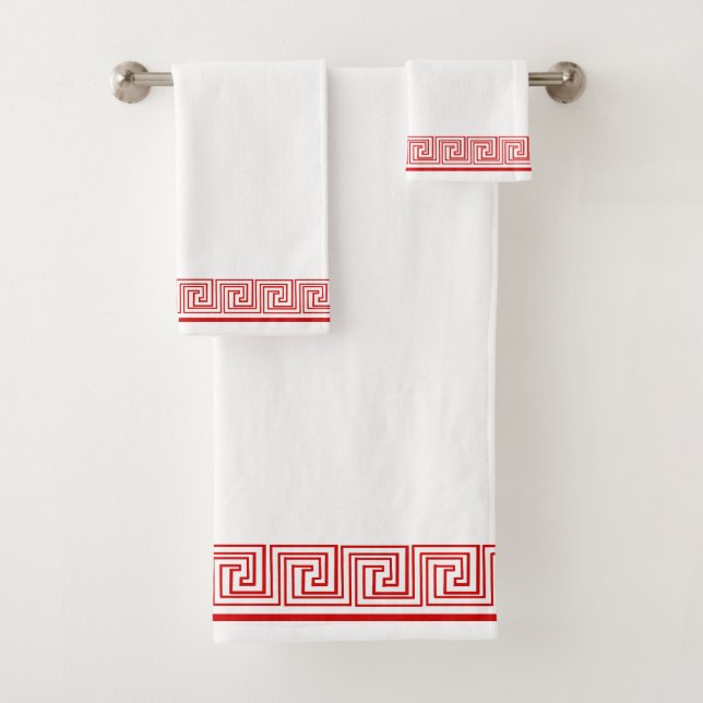 Red Grecian Frieze Design Badhandtuch Set (Insitu)