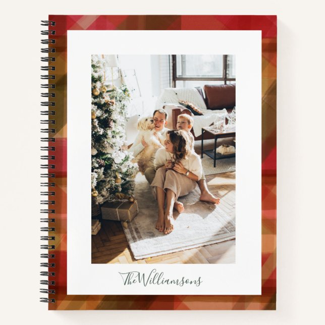 Red Green Abstrakt Kariert Rustikales Foto Weihnac Notizbuch (Vorderseite)