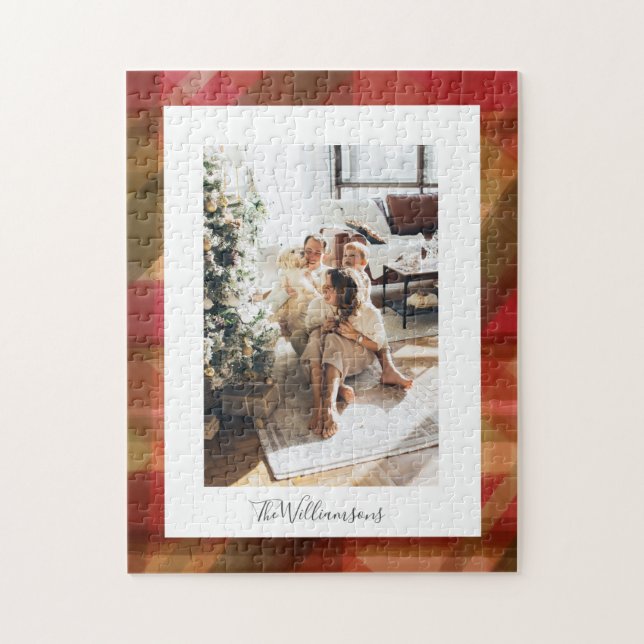 Red Green Abstrakt Kariert Rustikales Foto Weihnac Puzzle (Vertikal)