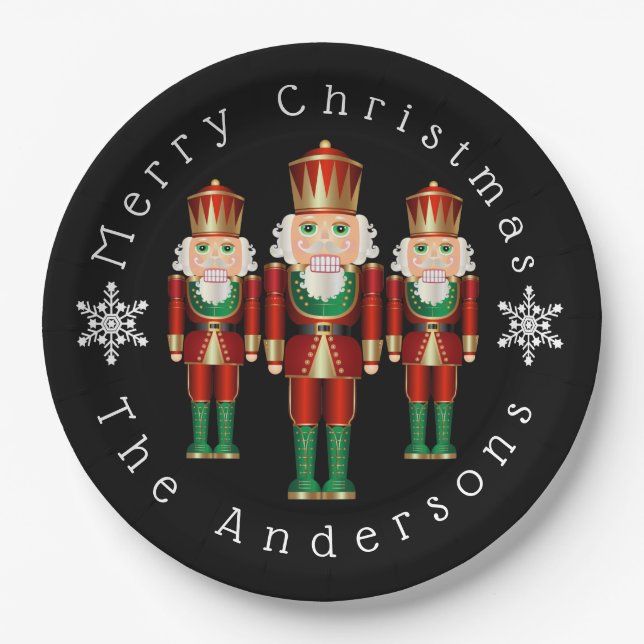 Red Green and Gold Christmas Nutcrackers Pappteller (Vorderseite)