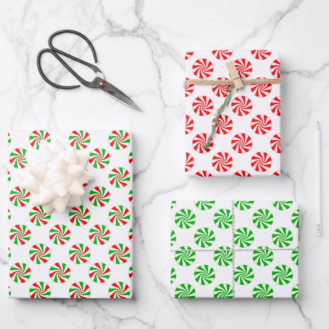 Red Green and White Holiday Peppermint Candy Geschenkpapier Set (Vorderseite)