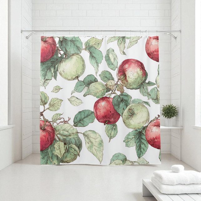 Red Green Apfel Frucht Muster Wasserfarbe Rustikal Duschvorhang (Red Green Apple Fruit Pattern Watercolor Rustic Shower Curtain)