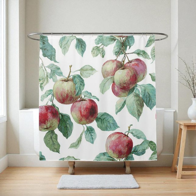 Red Green Apfel Frucht Muster Wasserfarbe Rustikal Duschvorhang (Red Green Apple Fruit Pattern Watercolor Rustic Shower Curtain)
