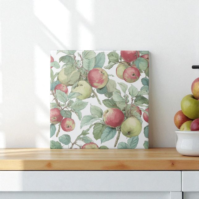 Red Green Apfel Frucht Muster Wasserfarbe Rustikal Fliese (Red Green Apple Fruit Pattern Watercolor Rustic Ceramic Tile)