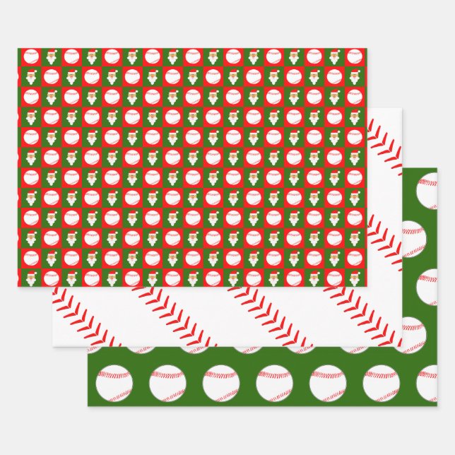 Red & Green Baseball & Santa Matching Weihnachten Geschenkpapier Set (Set)