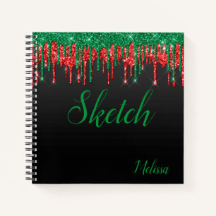 Red Green Black Glitzer Monogram Sketchbook Editor Notizbuch