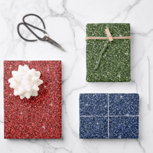 Red Green Blue Glitzer Holiday Christmas Trendy Geschenkpapier Set