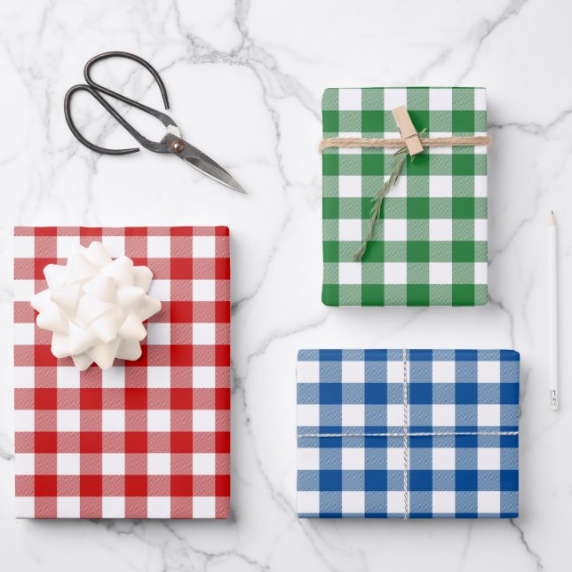 Red Green Blue Holiday Kariert Geschenkpapier Set (Vorderseite)