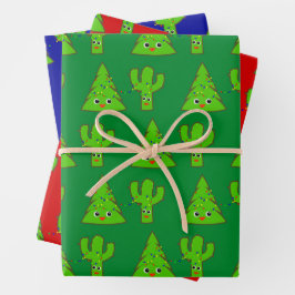 Red Green Blue Niedlich Tree Cactus Funny Christma Geschenkpapier Set