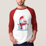 Red Green Blue White Christmas Snowman T-Shirt<br><div class="desc">Dies ist ein grafisches Bild eines Weihnachtsschneemans mit einer orangefarbenen Karottennadel, einem Hut des Weihnachtsmanns und einem gestreiften rot-blau-grünen Schal.</div>
