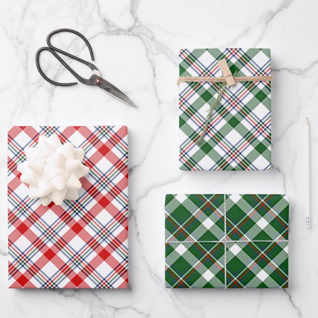 Red Green Blue White Kariert Karo Muster Geschenkpapier Set (Vorderseite)