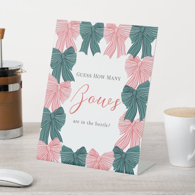 Red & Green Bow/Ribbon Babydusche Wie viele Bows Sockelschild (In SItu)