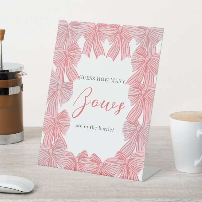 Red & Green Bow/Ribbon Babydusche Wie viele Bows Sockelschild (In SItu)