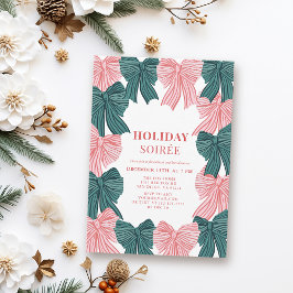 Red & Green Bows Weihnachtsfeiertag Soirée Einladung