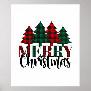 Red & Green Buffalo Kariertes Muster Weihnachtsbau Poster