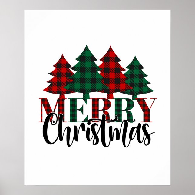 Red & Green Buffalo Kariertes Muster Weihnachtsbau Poster (Vorne)