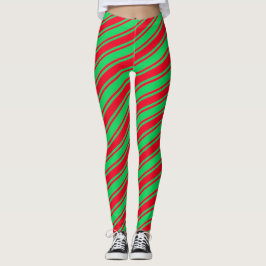 Red Green Candy Cane Diagonal Strip Weihnachten Leggings