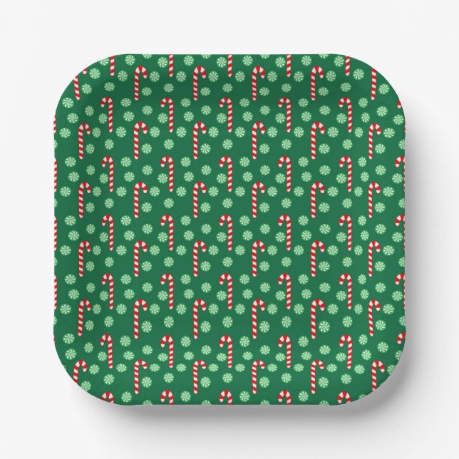 Red Green Candy Cane Peppermint Weihnachten Pappteller (Vorderseite)