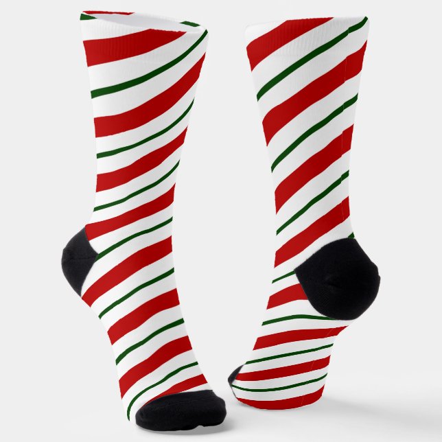 Red & Green Candy Cane Stripes Weihnachten Socken (Gewinkelt)