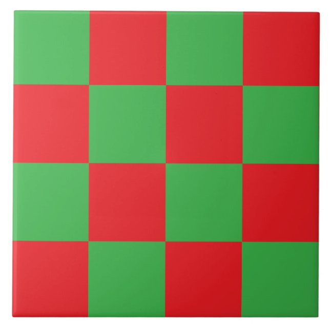 Red Green Checked Karo Design Fliese (Vorderseite)