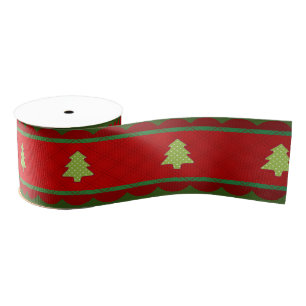Red Green Christamas Trees Ribbon Ripsband