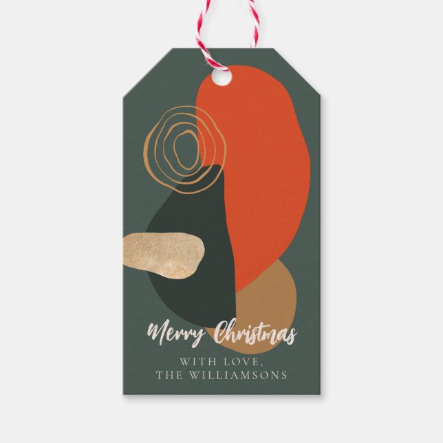 Red Green Christmas Abstrakt Custom Grußname Geschenkanhänger (Vorderseite)