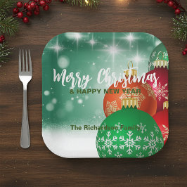 Red Green Christmas Baubles Winter Wonderland Pappteller