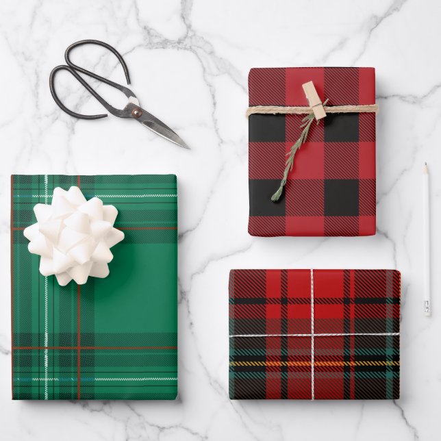 Red Green Christmas Buffalo Kariert Assorted  Geschenkpapier Set (Vorderseite)